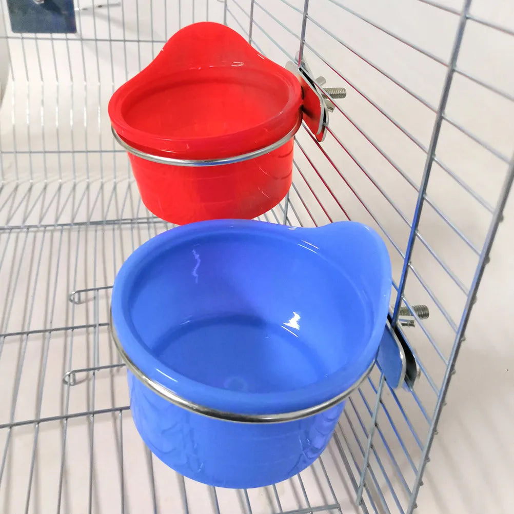 Stainless Steel Bird Feeder Durable Plastic Parrot Cage Food Water