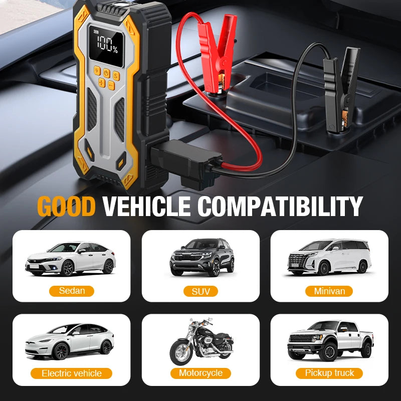 Car Jump Starter Air Compressor LCD Screen 30000mAh Portable Booster Zpaxo