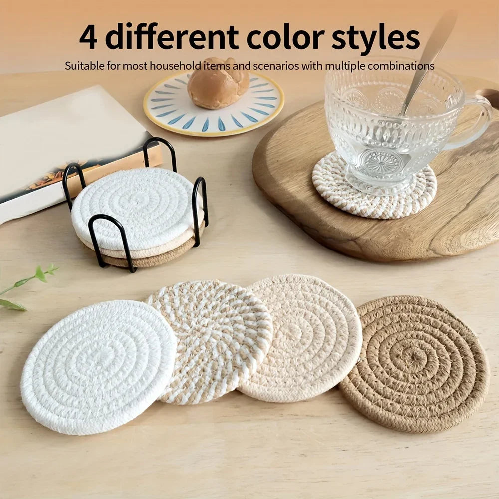 4pcs Absorbent Drink Coasters, Minimalist Cotton Fabric Coasters with Non-Woven Lining for Coffee Table Home Decor Zpaxo