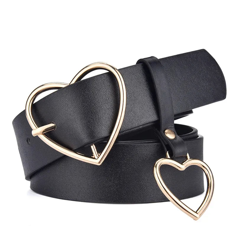 Cute Leather Belt Metal Heart Shape Buckle Camel White Black Retro PU