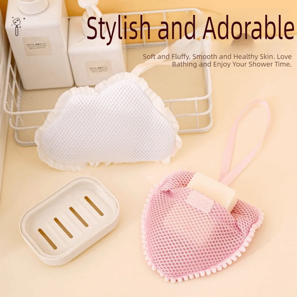 Durable Cloud Heart Shaped Foaming Soap Bag Drawstring Exfoliating Zpaxo