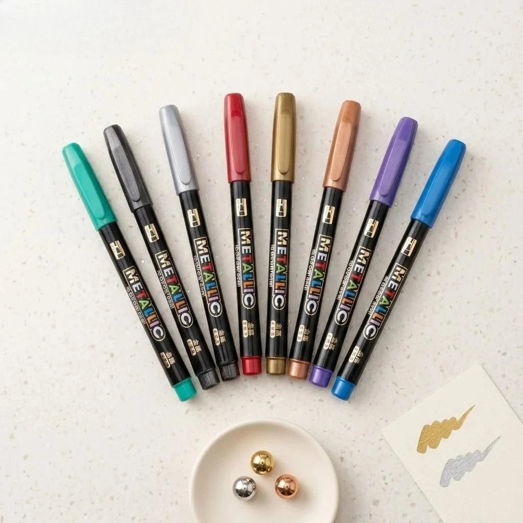 8 Metallic Paint Marker Pens Permanent Art Calligraphy Office