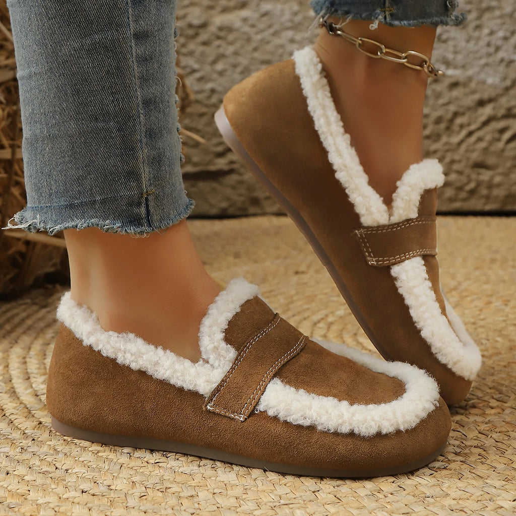 Women Ankle Boots 2025 New Winter Style Cotton Shoes Fur Flat Indoor Outdoor Shoes Thick Bottom Slip-On Home Snow Boots Women Zpaxo