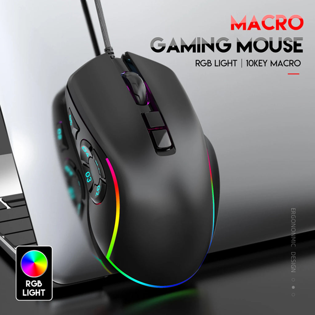 Wired Gaming Mouse DPI 800-12800 RGB Backlit 10 Programmable Buttons 14 Lighting Effects 6 Adjustable for PC Computer Zpaxo