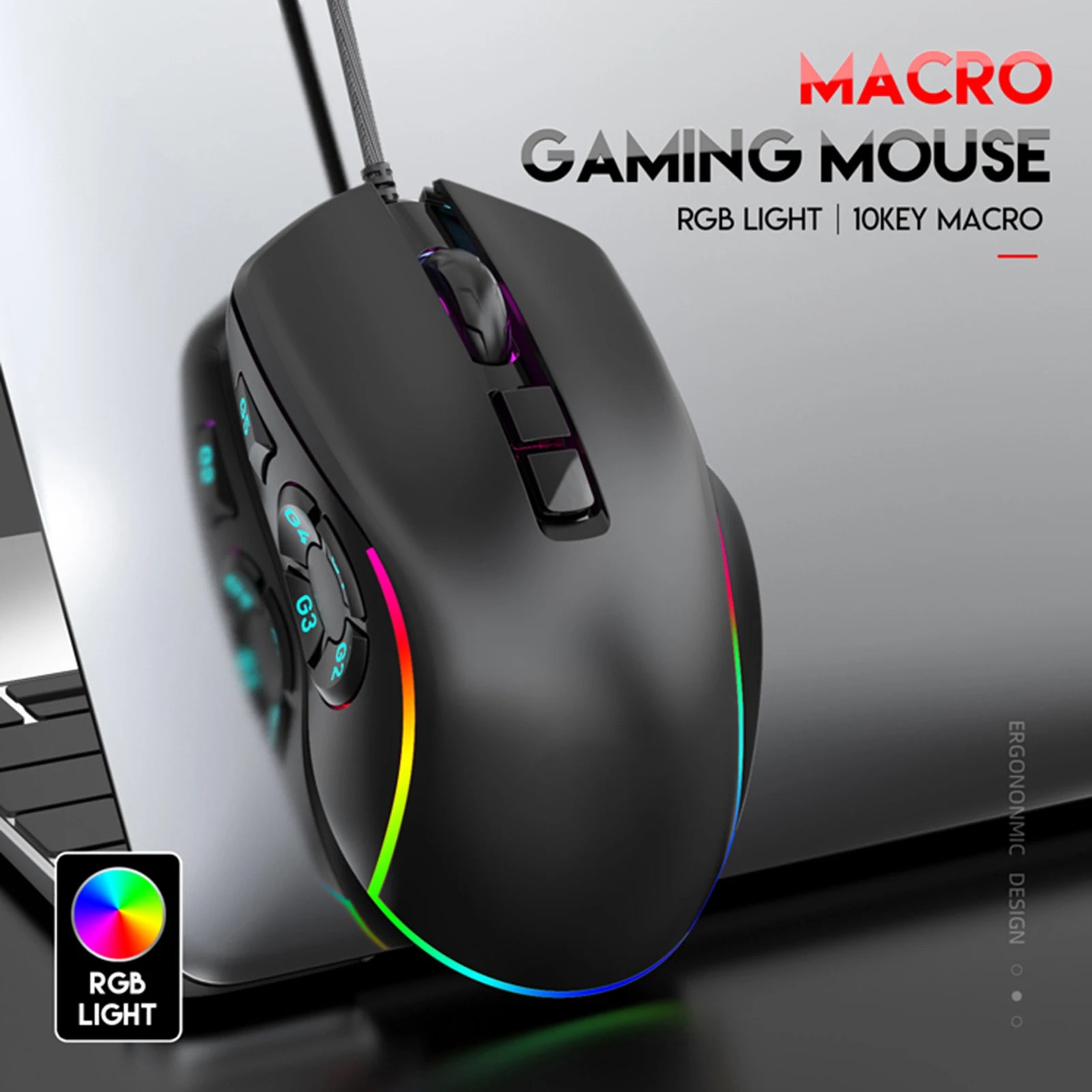 Wired Gaming Mouse DPI 800-12800 RGB Backlit 10 Programmable Buttons 14 Lighting Effects 6 Adjustable for PC Computer Zpaxo