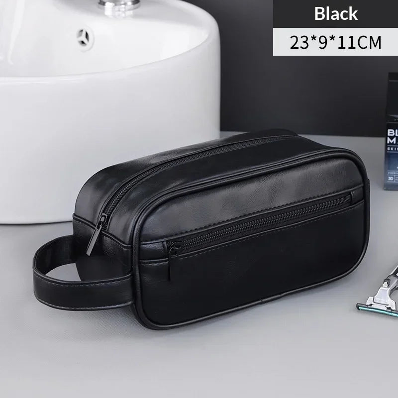 2026 Large Capacity Outdoor Men's Grooming Bag PU Portable Business Travel, Home Hand-held Makeup Storage Bag, High-end Feel Zpaxo PU black