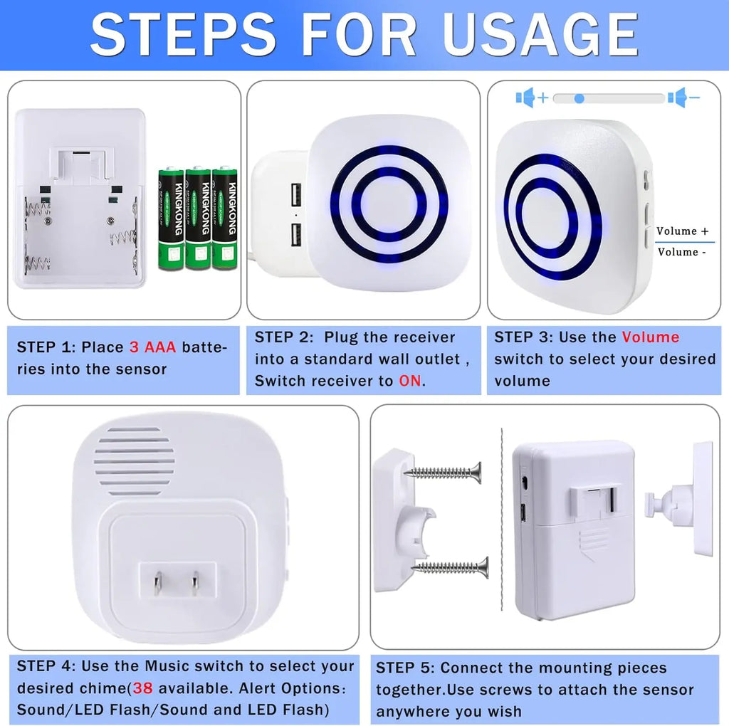 Wireless Driveway Alarm Motion Sensor Indoor Home Security Business Detector Alert System Monitor Protect Property Zpaxo