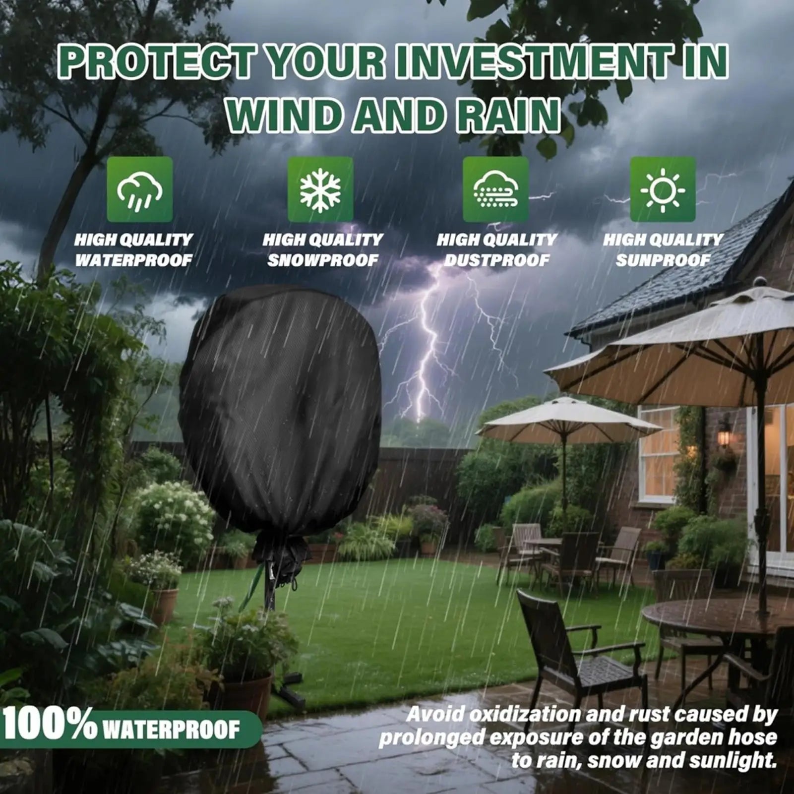 Garden Hose Reel Cover UV Resistant Dustproof Easy Installation