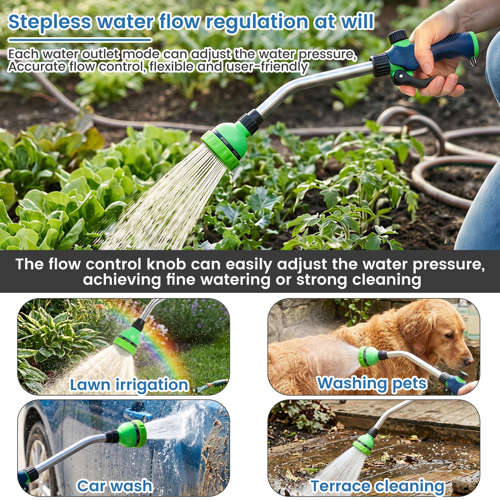 Watering Wand Garden Hose Spray Nozzle 8 Pattern Long Wand Sprayer High Pressure Flow Control Watering Gun for Yard Patio Cleani Zpaxo