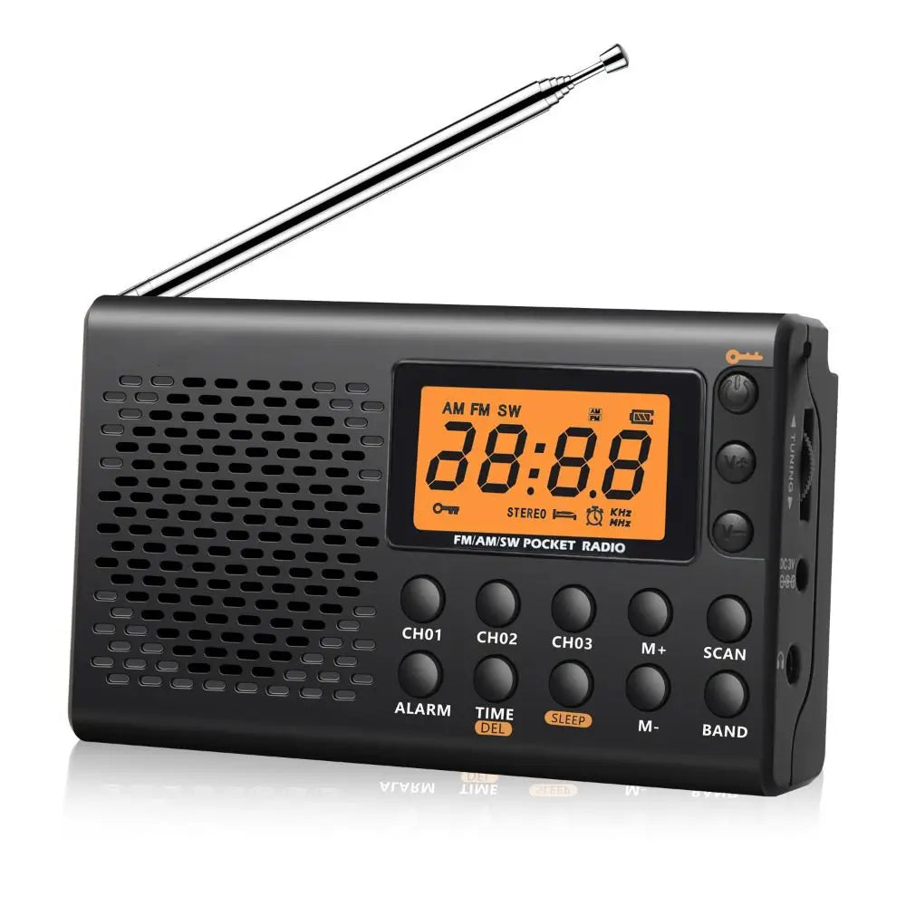 AM/FM/SW Shortwave Radio Handheld Battery Operated Stereo Radio Receiver Alarm Clock Retractable Antenna 3-Band Radio Walking Zpaxo
