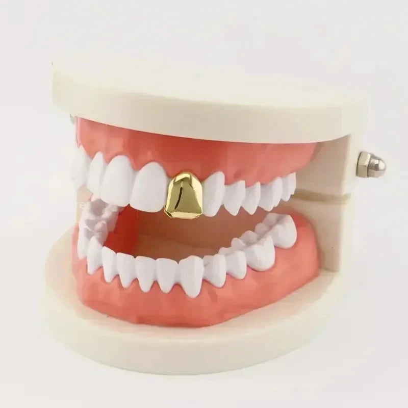 Gold Plated HipHop Single Tooth Grillz Caps – 4 Colors 1/3/5 Pc