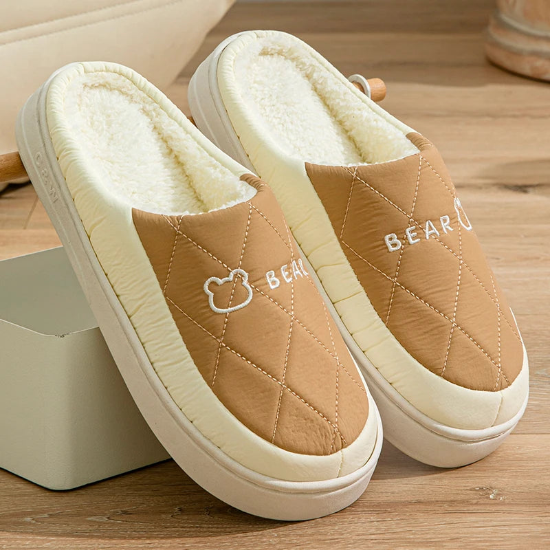 Winter Warm Fur Slippers Men Women Couples House Non Slip Soft Shoes Zpaxo coffee 36-37