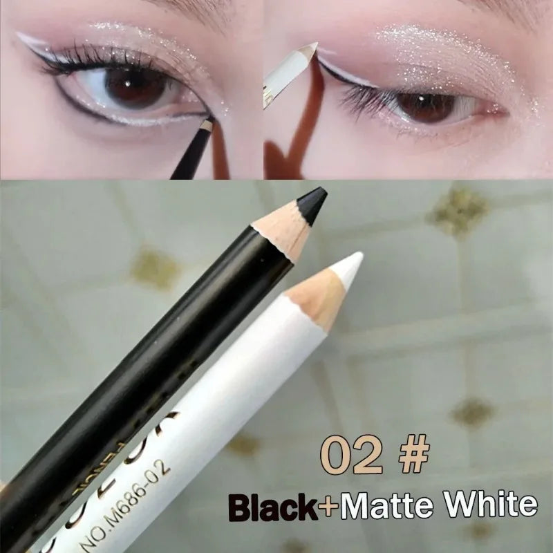 Dual-use Wooden Eyeliner Eyebrow Highgloss Pencil 1 Black White