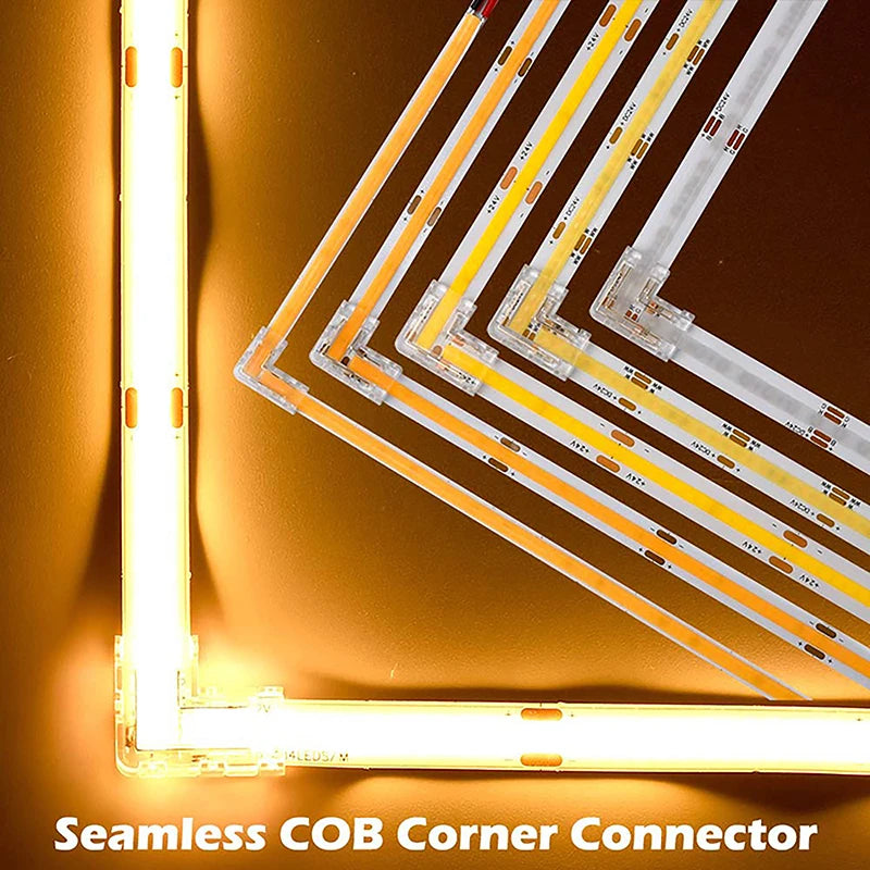 5/8/10MM 2/3/4Pin FOB COB RGB CCT Tape LED Lights Strip Solderless Connector Seamless L Shape Corner Connectors 90 Degree DIY Zpaxo