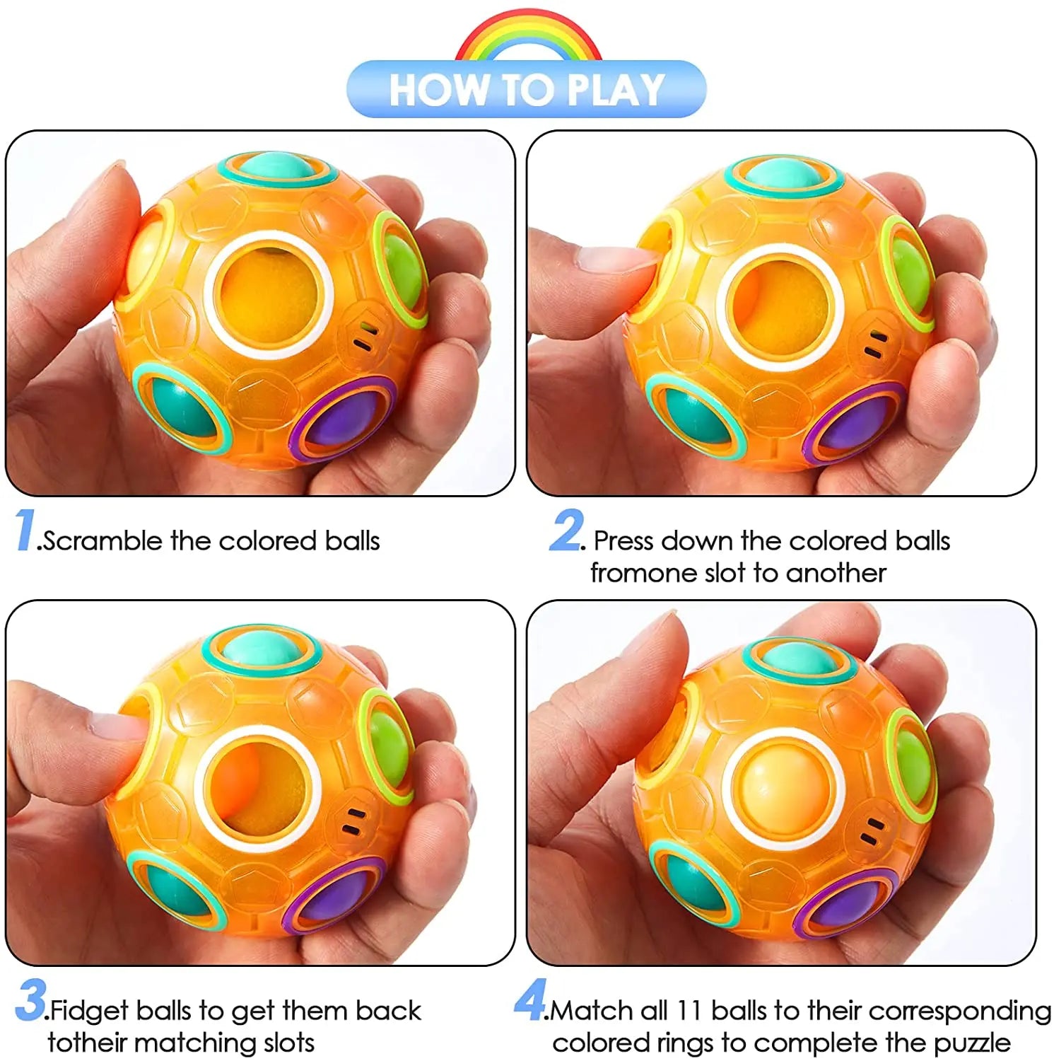 Magic Rainbow Puzzle Ball 3D Color Matching Brain Teaser Fun Stress Reliever Cube Toy for Kids Teens & Adults Zpaxo