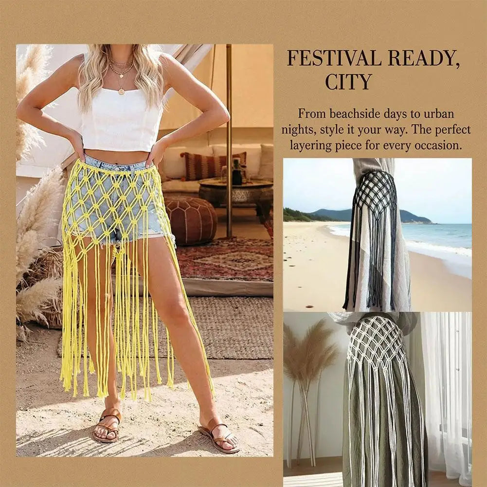 Bohemian Tassel Waist Belt – Handwoven Macrame Fringe Wrap Boho Tassel Belt Zpaxo