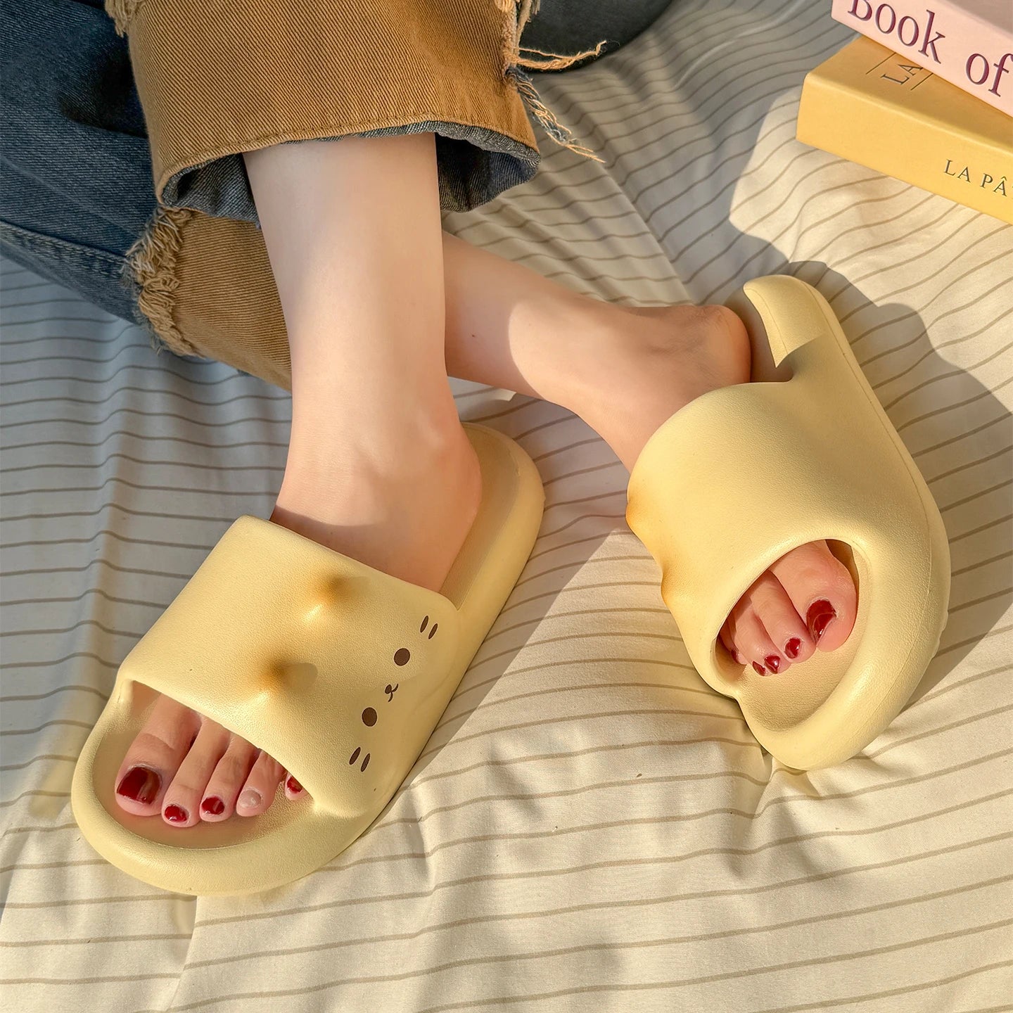 SHAJI Caramel Cartoon Cat Cloud Slides Summer Cool EVA Non Slip