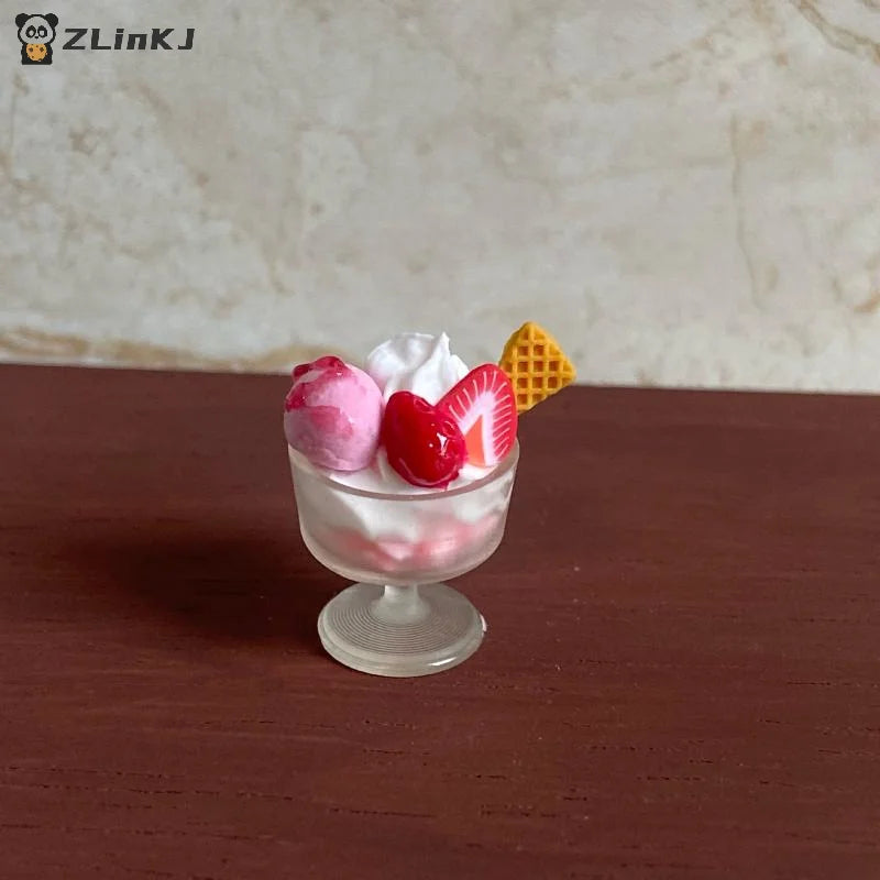 Miniature Dollhouse Food Toy Strawberry Ball Pink Ice Cream Cup Model Zpaxo