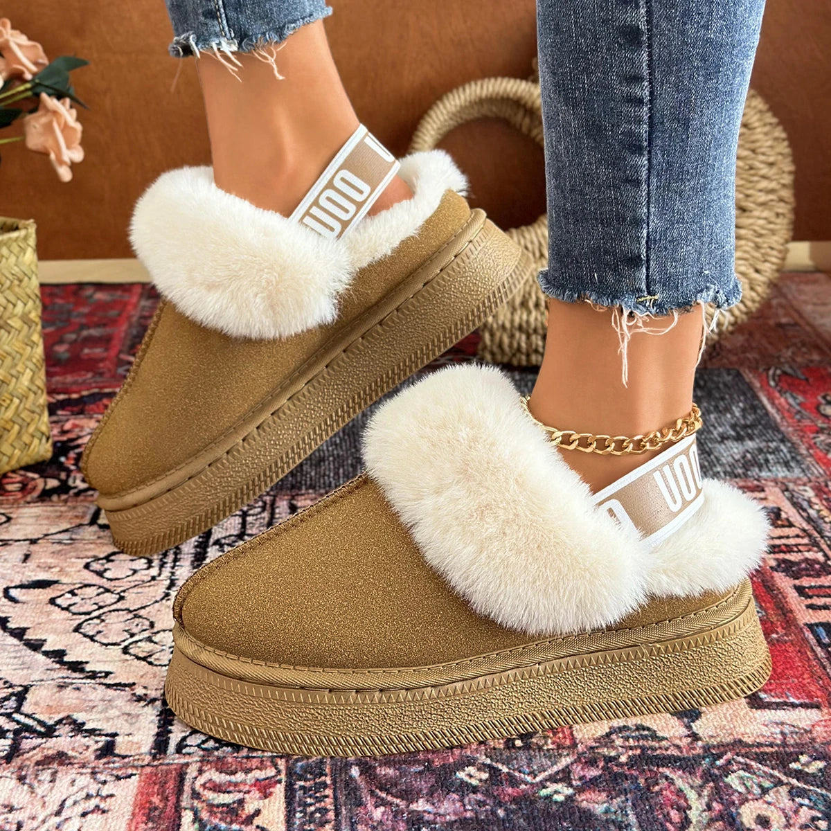 Women Cotton Slippers 2025 New Platform Slides Women Thickened Fluff Lined Flat Shoes Women Winter Thick Bottom Half Slippers Zpaxo