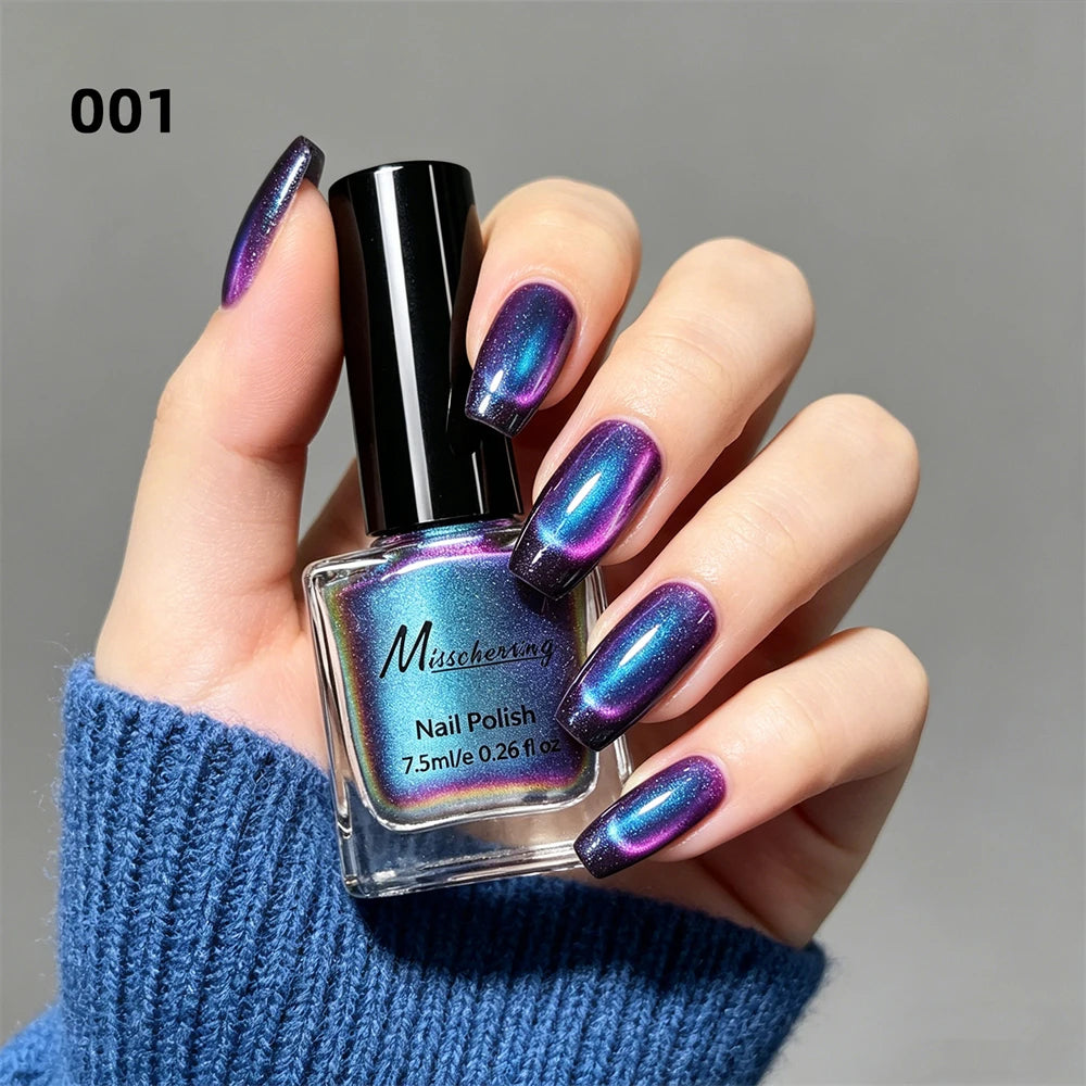 Olive Green Iridescent Cat Eye Nail Polish Magnetic Polarized Gel No Zpaxo 01
