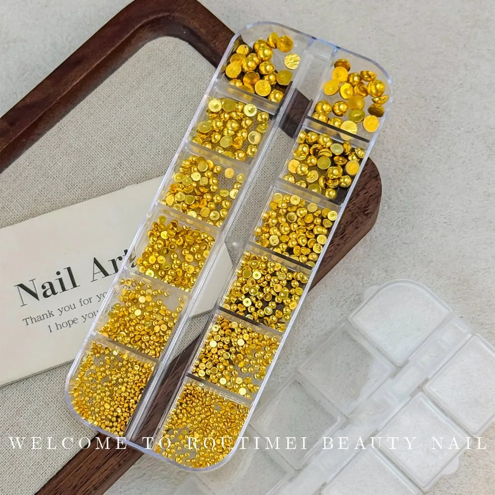 Gold Silver 3D Half Round Pearls Nail Charms Mixed-sizes Caviar Beads Zpaxo Gold