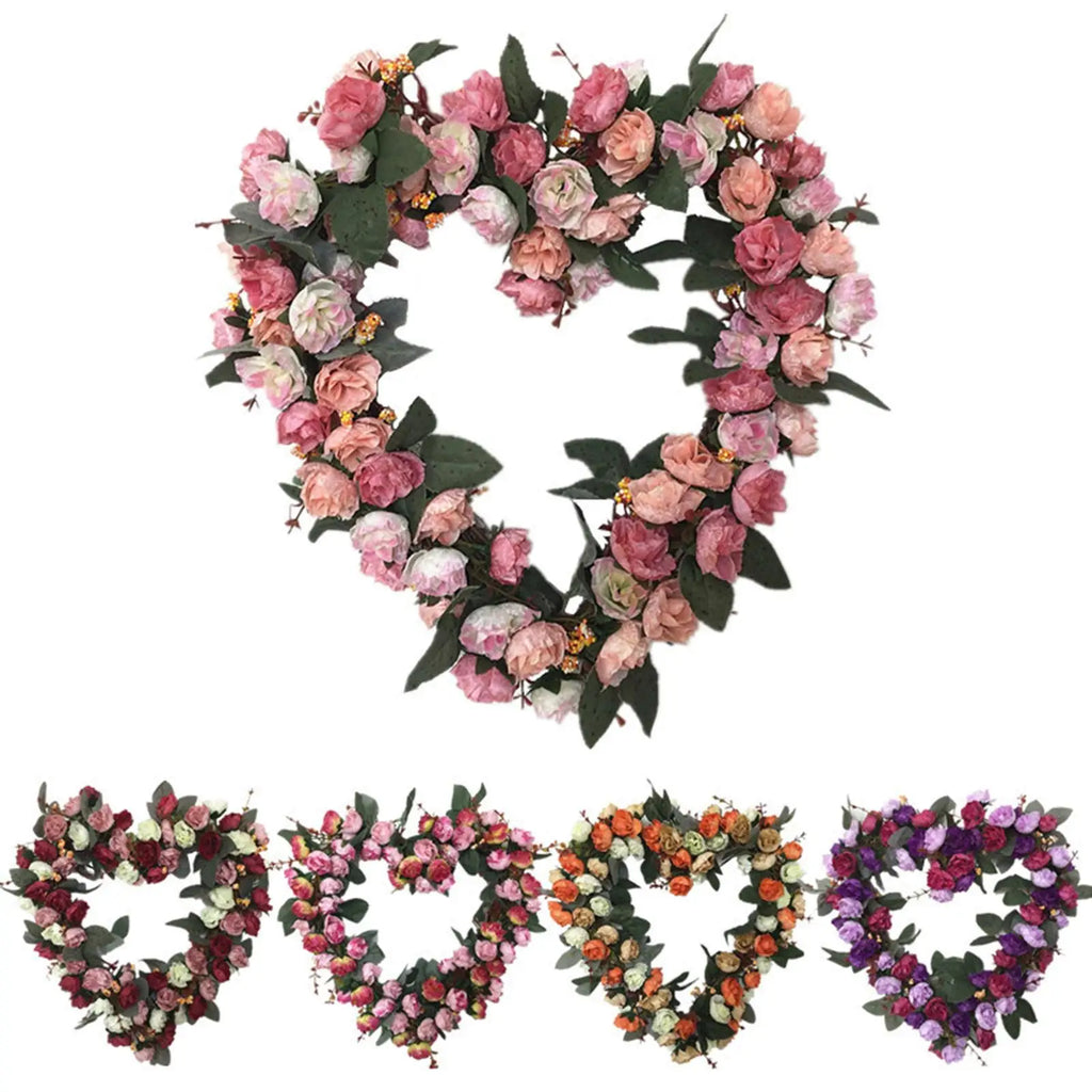 Heart-shaped Rose Wreath Artificial Wall Hanging Knocker Welcome Zpaxo