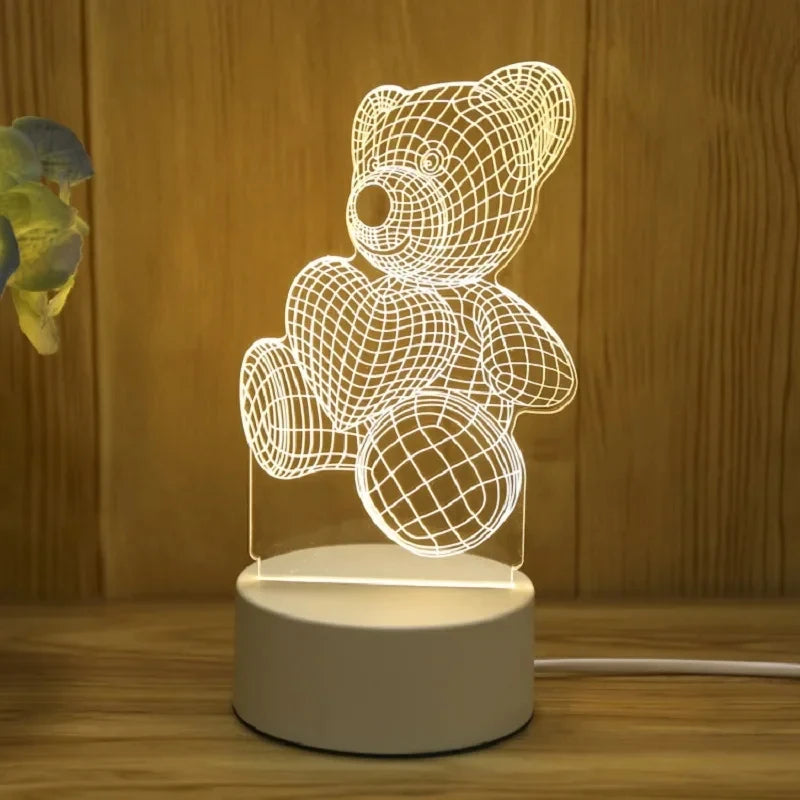 New Battery Style 3D Acrylic Bear Lamp USB LED Night Light for Bedroom Home Birthday Wedding Gifts Creative Bear Design Decor Zpaxo