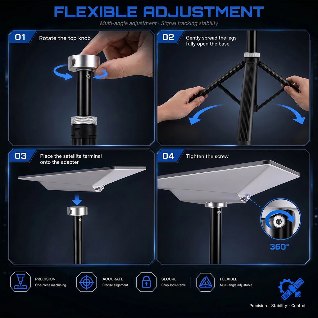 Satellite Dish Tripod Mount for Starlink Mini Lightweight Foldable Aluminum Pipe Adapter Bracket for RV Camping Outdoor Off Grid Zpaxo