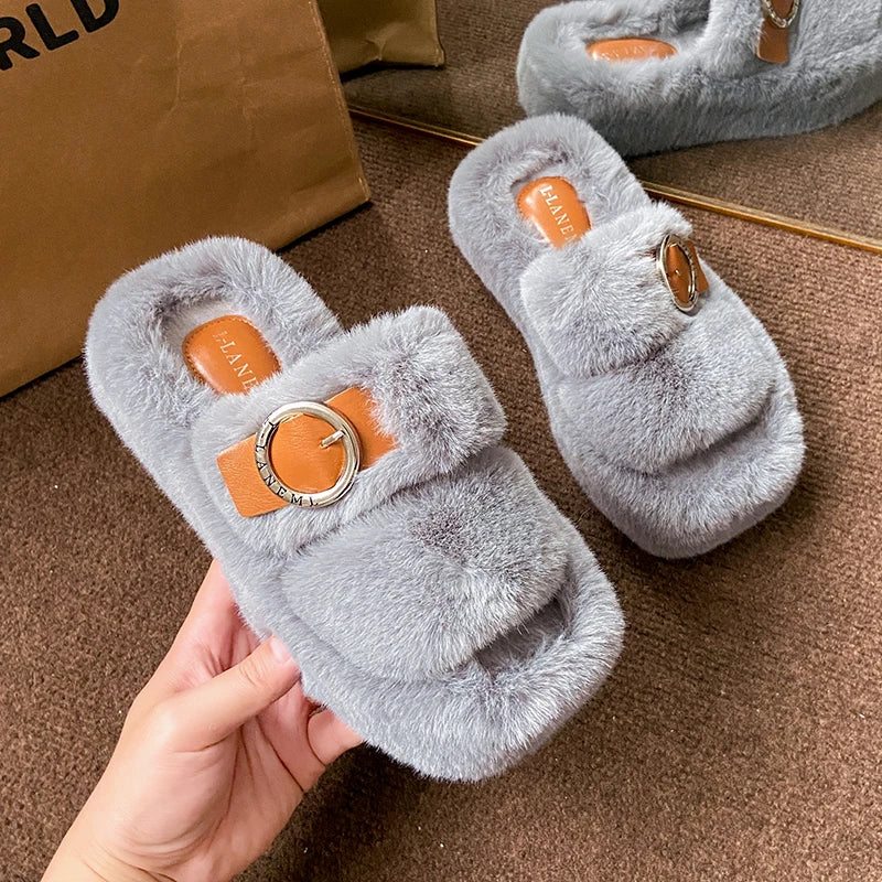 Women Slippers Thick Bottom Double Slippers Autumn/Winter New Style Korean Shoes Women Soft Bottom Cotton Home Slides Women Zpaxo