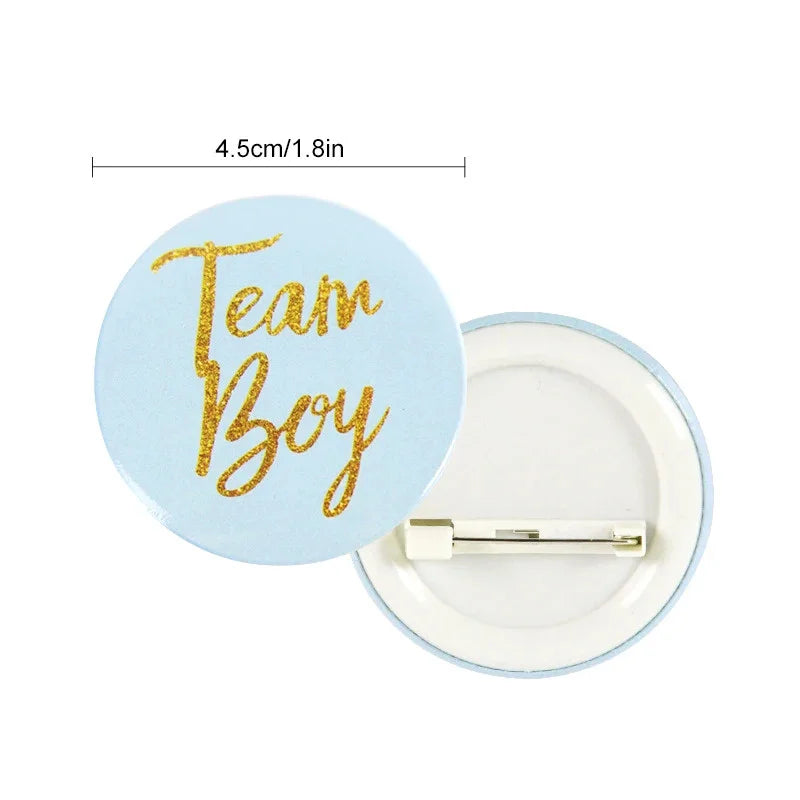 Team Boy Girl Button Pins Gender Reveal Tinplate Badges Guests Party