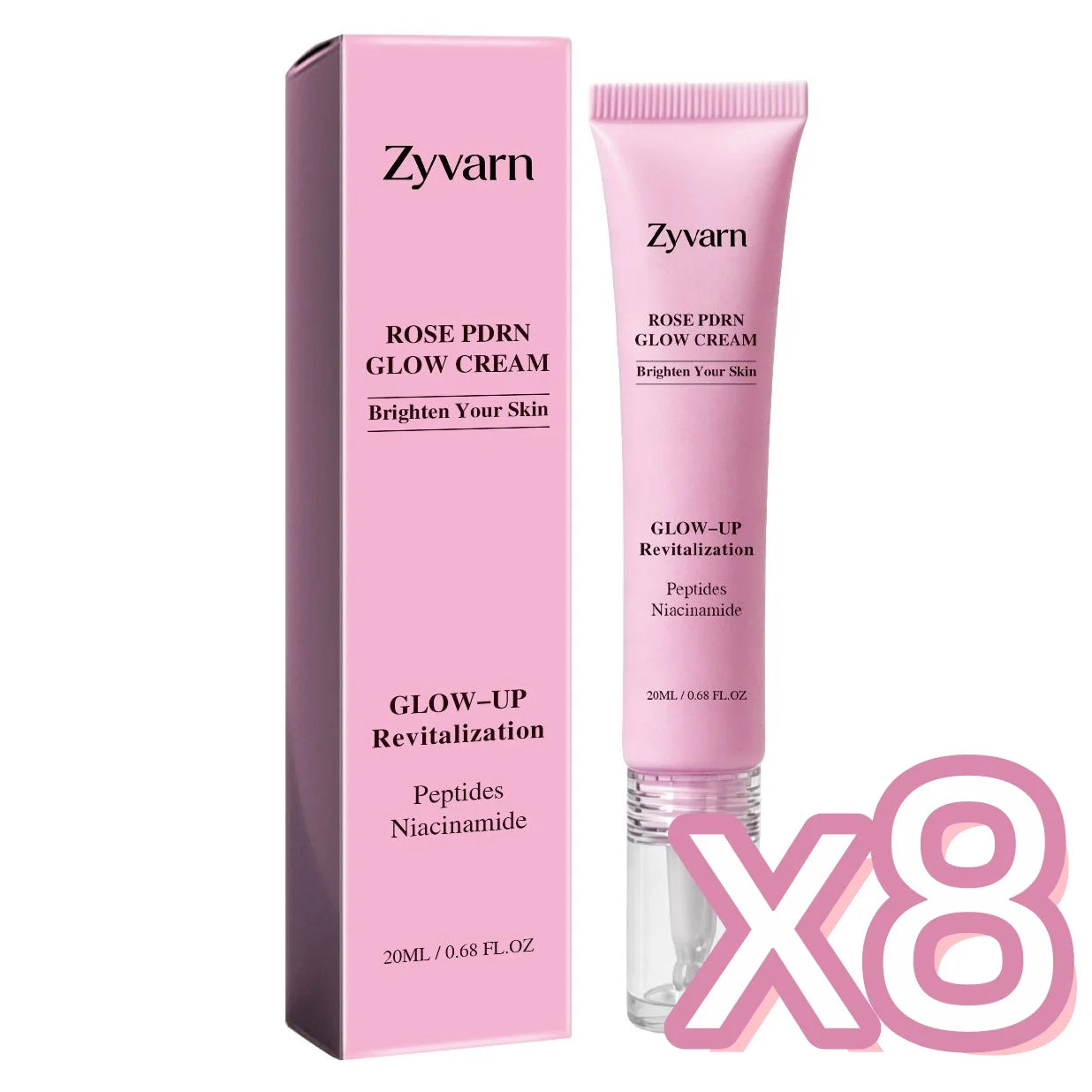 ZYVARN Rose PDRN Glow Boost Cream – Niacinamide & Peptides Facial Moisturizer Cream Zpaxo 20g Boxed x 8