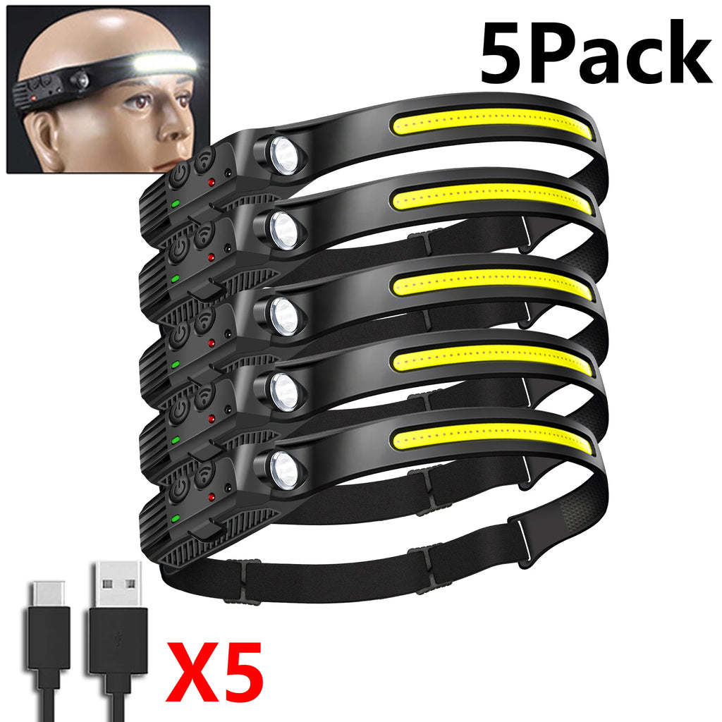 XPE+COB Dual LED Sensor Headlamp USB Rechargeable Head Flashlight Zpaxo 5Pcs