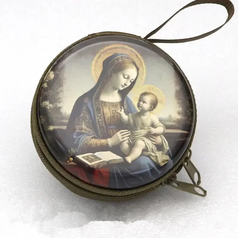 Portable Virgin Mary Jesus Prayer Rosary Storage Bag Mini Zippered