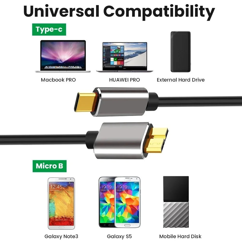 External Hard Drive Cable USB 3.0 Type C To Micro B Male Adapter For Toshiba Seagate WD Lenovo PC Laptop HDD Disk Data Sync Cord Zpaxo