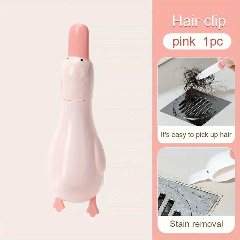 Bathroom Wall-mounted Hair Cleaning Clip Floor Drain Cleaning Tool Garbage Clip Toilet Sewer Tweezers Kitchen Sink Cleaning Tool Zpaxo Pink