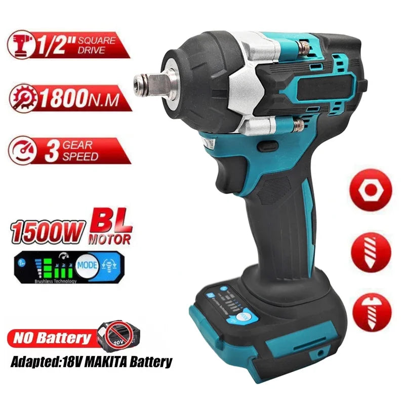 18V Brushless 1500W 1800N M Torque 1 2 Impact Wrench Fit Makita