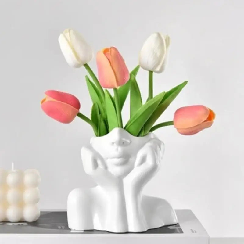 White Art Face Vase – Creative Desktop Ornament & Home Decor