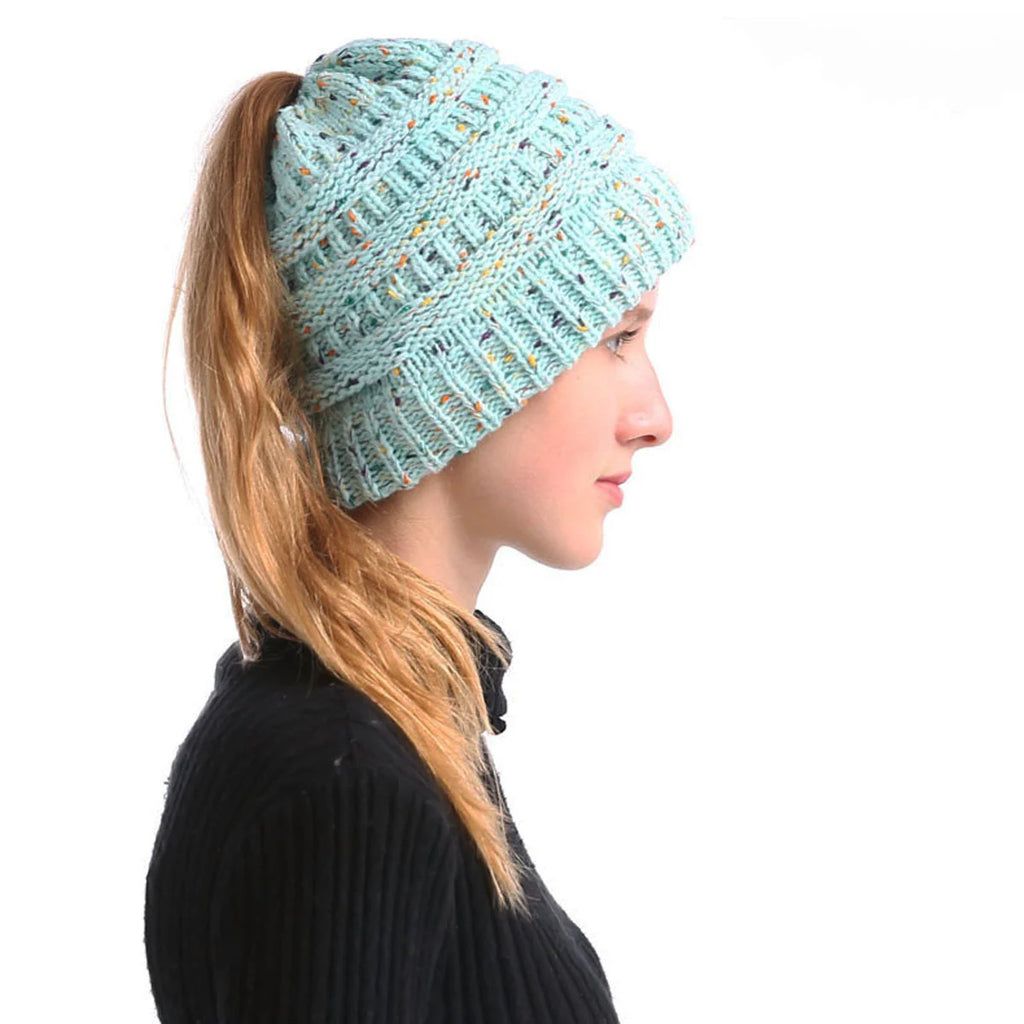 Knit Ponytail Beanie Wide Brim – Unisex Parent-Child Winter Hat