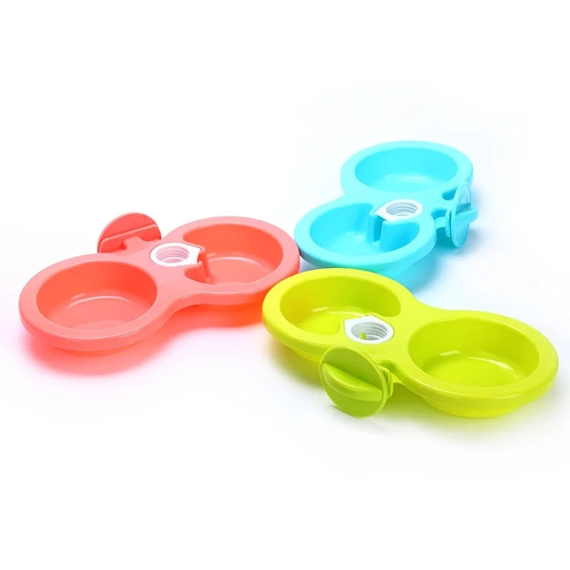 Double Pet Cage Hanging Food Bowls Automatic Drinking Water Feeder 3