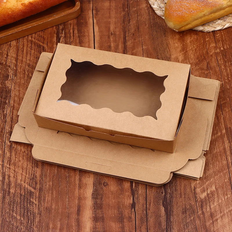 10Pcs Rectangular Cake Carriers Paper Gift Box With Clear Window For Cookies Bread Candy For Weddings Parties Valentine's Day Zpaxo Brown