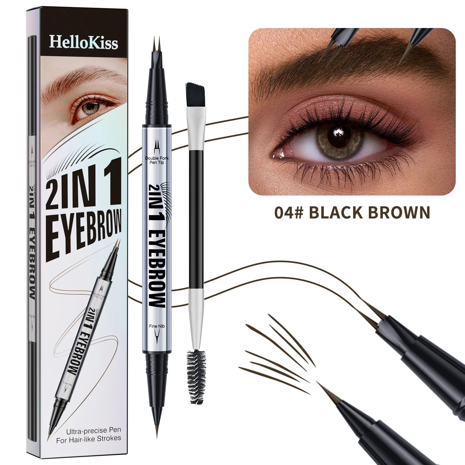 5 Colors Two-pronged Eyebrow Pencil Waterproof Liquid Curved Pen Fork