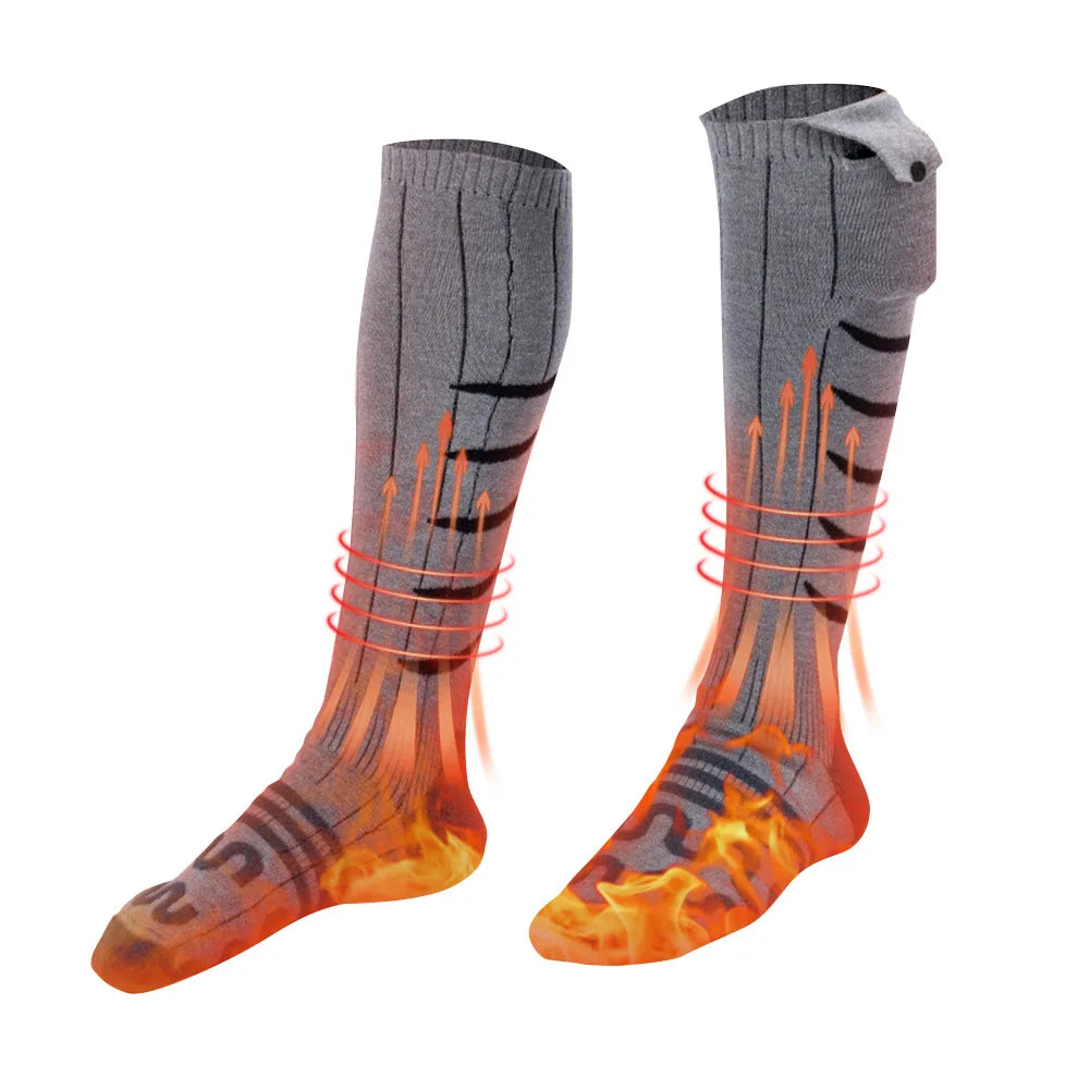Electric Heated Socks Cold-Proof Winter Warm Thermal Socks Fast Heating Foot Warmers Washable for Cycling Camping Skating Zpaxo grey