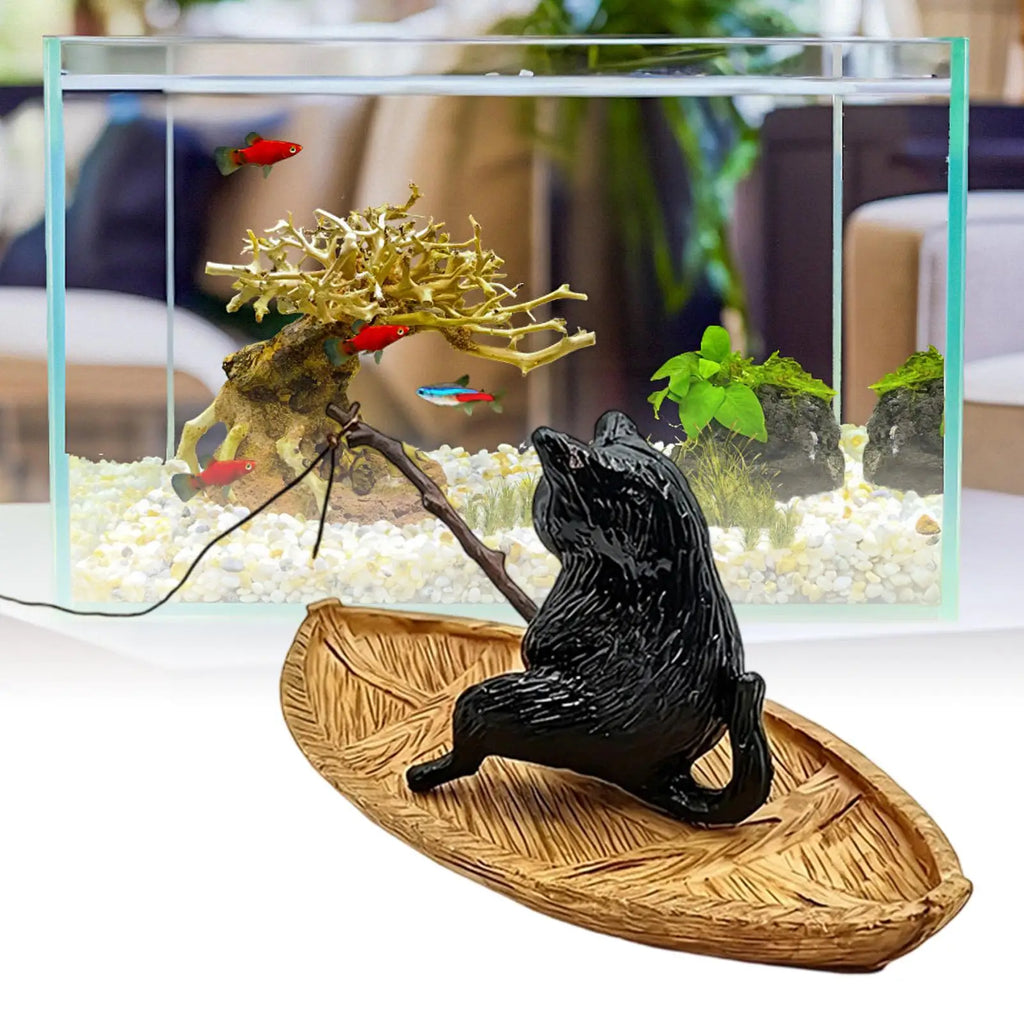 Cute Kitten Fishing Aquarium Ornament Floating Hanging Cat Fish Tank