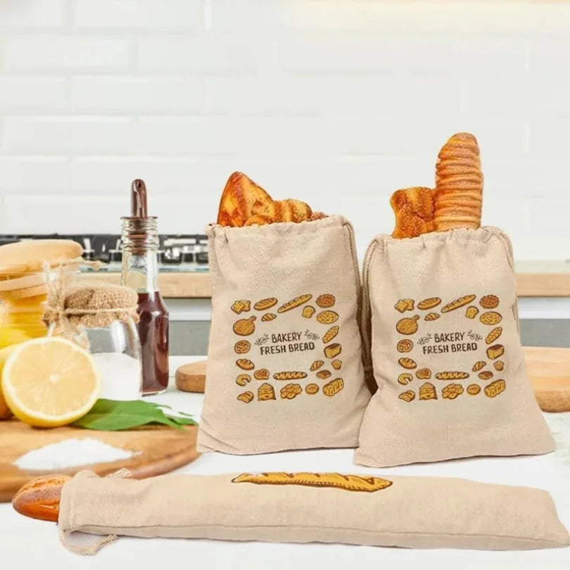 Linen Bread Bags Reusable Drawstring Large Washable Storage Food Accessories Home Unbleached Kitchen Organizer Zpaxo