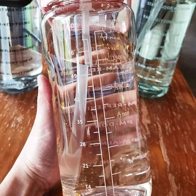 Sports Drinking Bottles Time Marker Men Women Water Bottle Straw
