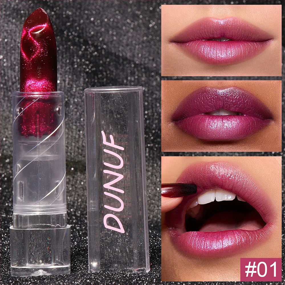 2pcs Moisturizing Cat Eye Lipstick Mirror Glitter Metallic Lipstick Diamond Pink Pearl Sparkling Lip Gloss Color Changing Lips Zpaxo