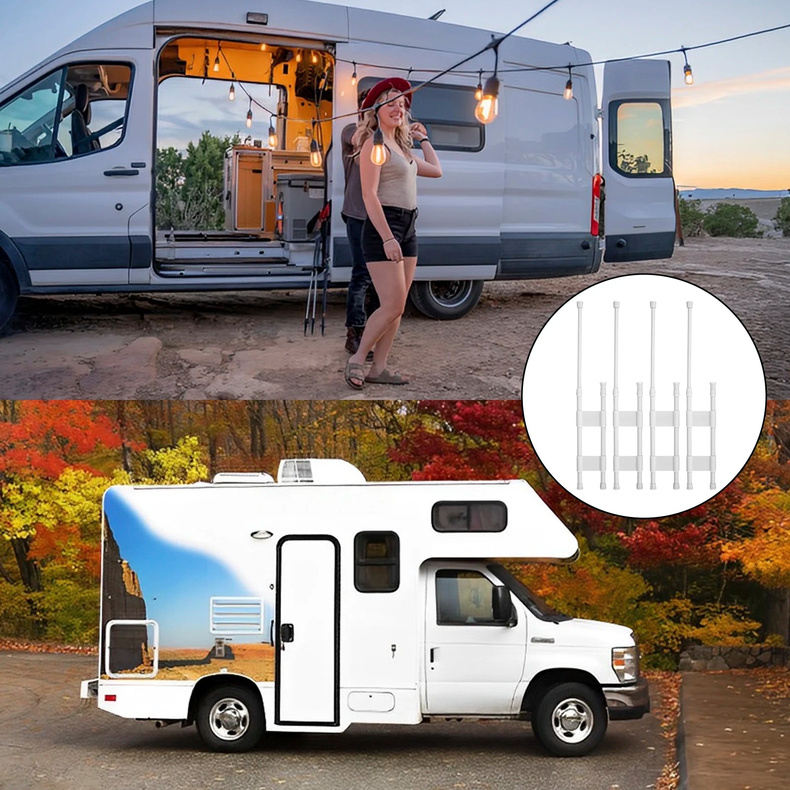 4Pcs RV Shower Corner Bar Telescopic Storage Rod Prevent Falling Toiletry Storage Adjustable Shelves Camper Travel Accessories Zpaxo