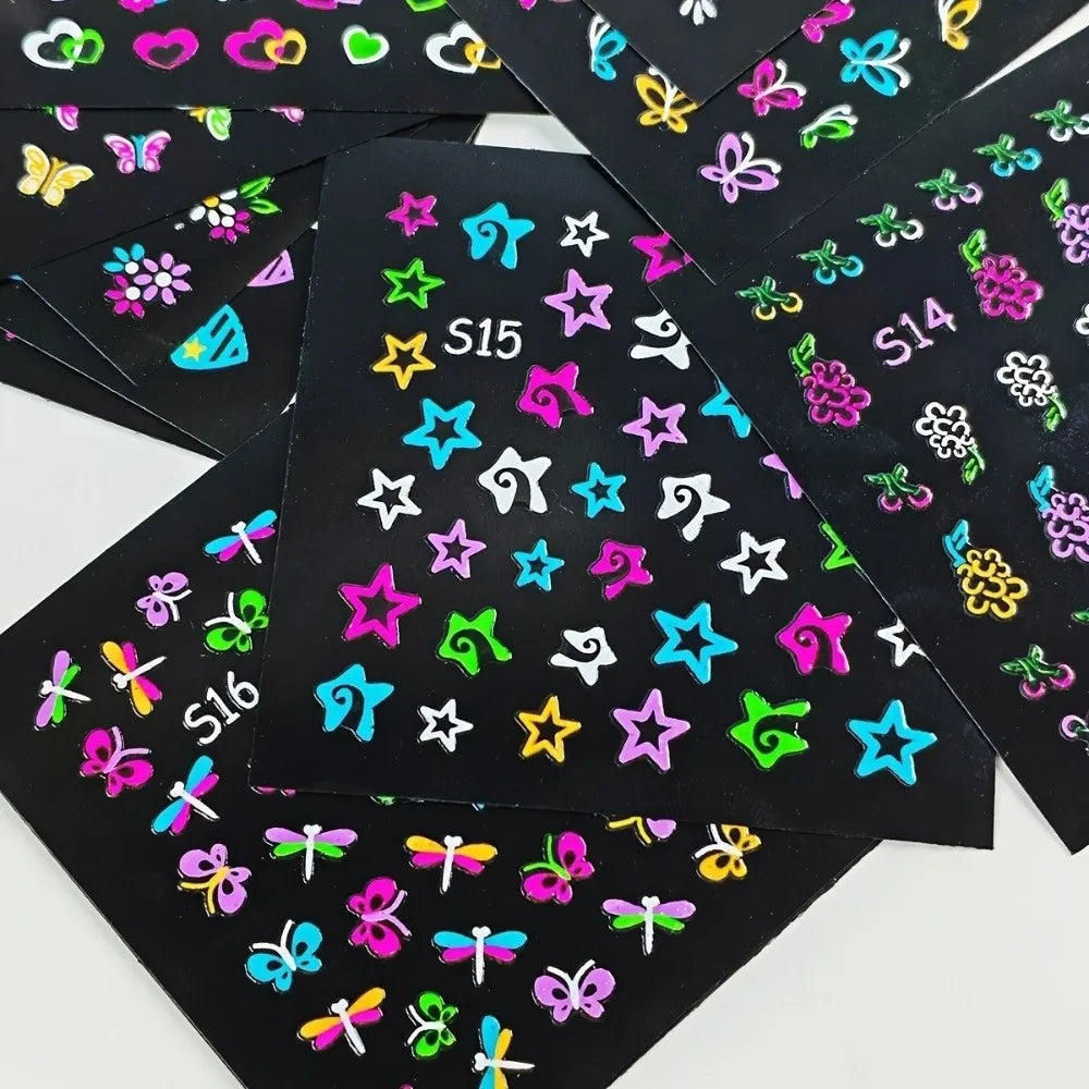 Glittery 3D Nail Stickers Glossy Colorful Glow In The Dark Nail Stickers Fluorescence Floral Design Neon Nail Stickers Zpaxo