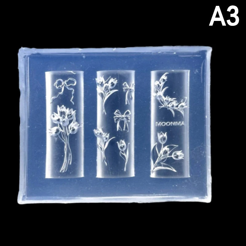 ▶1Pcs Flowers Rose Tulip Nail Silicone Relief Nail Art Mold Nail Salon Manicure Tool DIY Nail Decoration Zpaxo A3