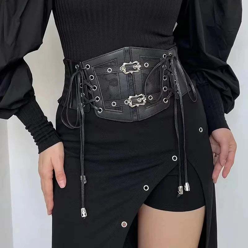 2026 Flash Sale！Ladies's Retro Corset Belt Gothic Punk Tie Rope Elastic Lace Dress Corset Belt Solid Color Fashion Waistband Zpaxo